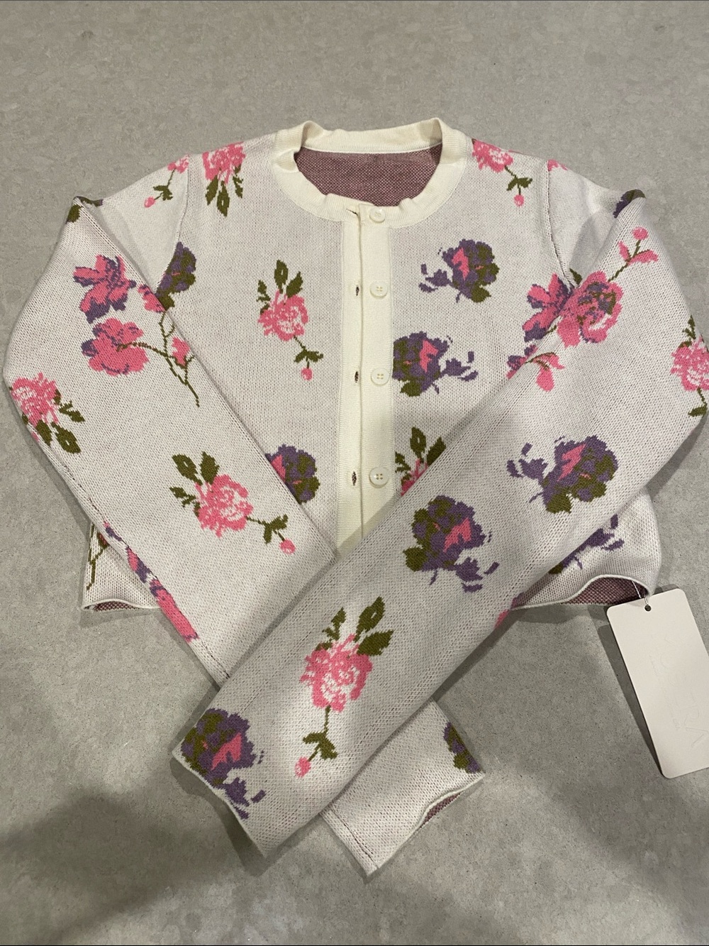 Floral Knit Cardigan - Pink & Purple Roses